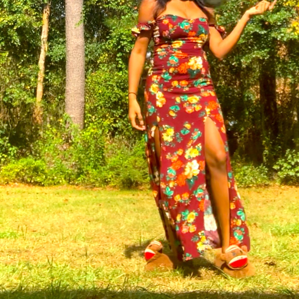 Off the shoulder double split sundress